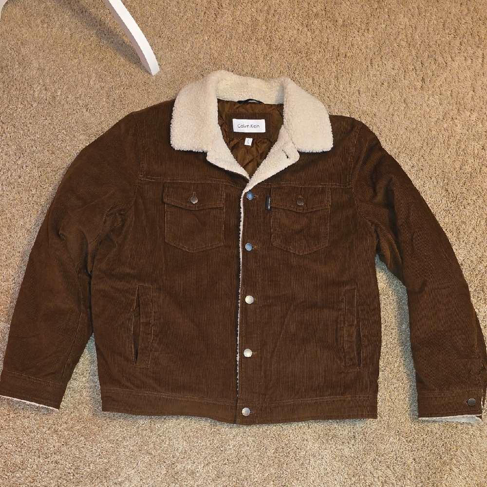 Calvin Klein Brown Corduroy Jacket with Cream Collar